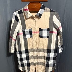 Entro Casual Plaid Button Down Shirt Dress- Beige, Black, White, Pink